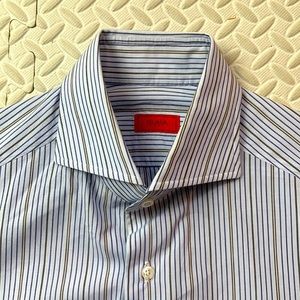 Isaia Blue Striped Dress Shirt